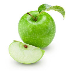 green apple with leaf