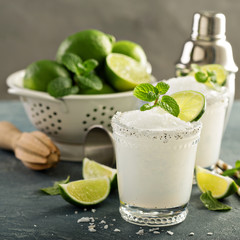 Frozen lime and mint margarita