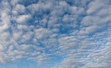 Beautiful overcast cloudy sky. Clear sky background without birds and noise.