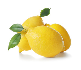 Ripe lemons on white background
