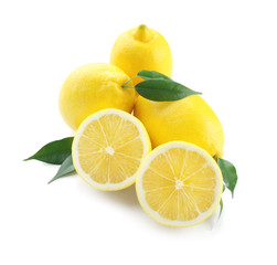 Ripe lemons on white background