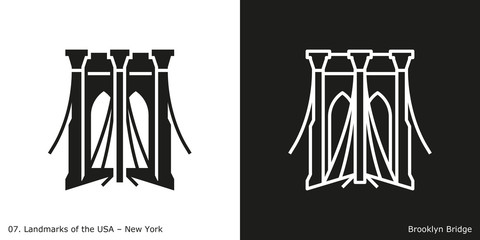 Brooklyn Bridge Icon - New York. Famous American landmark icon in line and glyph style. - obrazy, fototapety, plakaty