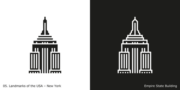 Empire State Building Icon - New York. Famous American landmark icon in line and glyph style.