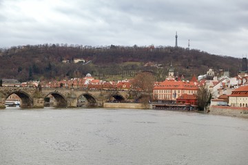 View of Petrin Hill, Small Quarter and Vltava River in Prague, Czech Republic