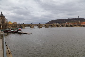 Fototapeta na wymiar Prague historical center with Charles bridge and Vltava river, Czech Republic
