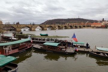 Fototapeta na wymiar Prague historical center with Charles Bridge on Vltava river, Czech Republic