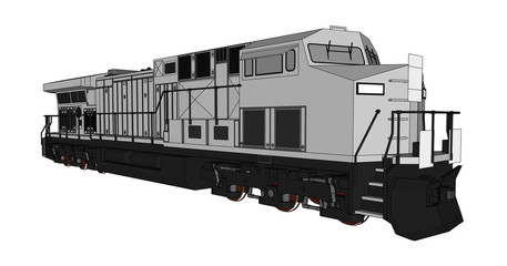 Modern diesel railway locomotive with great power and strength for moving long and heavy railroad train. Vector illustration with outline stroke lines. © whitecityrecords