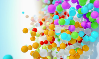 colorful bouncing balls outdoors against blue sunny sky