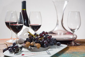 Professional red wine tasting event with high quality wine glasses and wine accessories