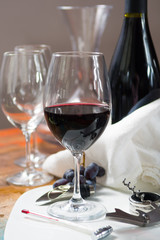 Professional red wine tasting event with high quality wine glasses and wine accessories
