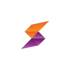 Abstract letter S low poly with orange and purple color