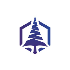 Elegant purple pine tree in hexagon shape logo design template vector