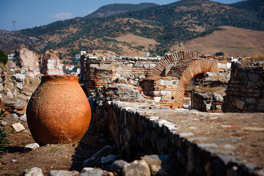 Large clay pot. Ruins of St. John Church in Selcuk. Turkey