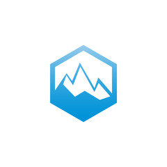 Ice mountain in hexagon shape logo design template vector