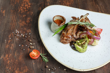 lamb ribs, rustic lunch, lamb with vegetables, grilled meat