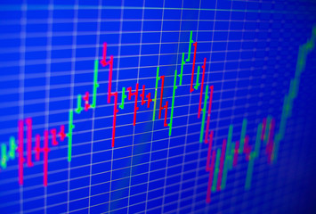 Financial graph on a computer monitor screen. Background stock chart.