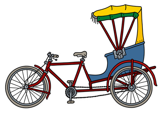 Fototapeta The classic red cycle rickshaw
