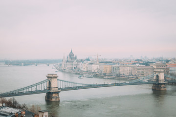 Budapest Chain Bridge An Parliament
