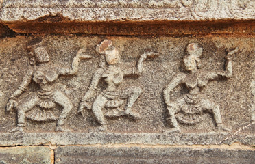 Bas-reliefs in Mahanavami Dibba - The Great Platform UNESCO World heritage site in Hampi, Karnataka, India.