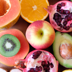 mix fruits on wood tray