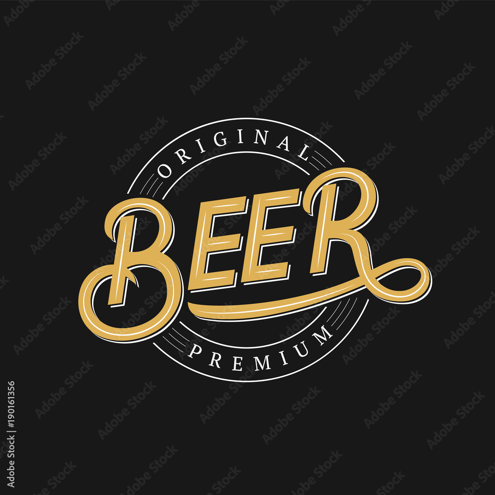 Wall mural Beer hand written logo, label, badge template.