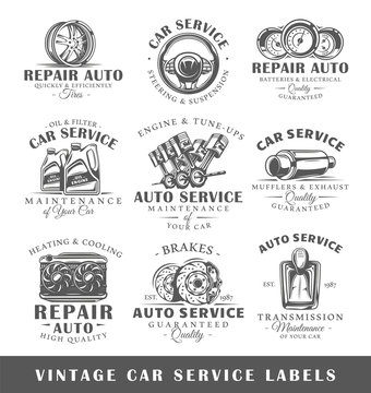 Set of vintage car service labels