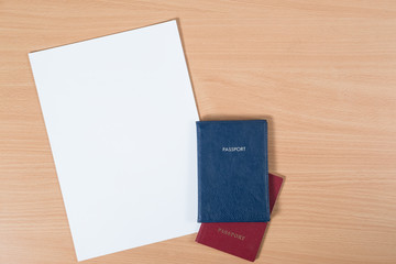 blank sheet of paper lying on the table with a place for text and documents
