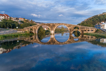 Aerial view of Arslanagica Bridge in Trebinje. Bosnia and Hercegovina.