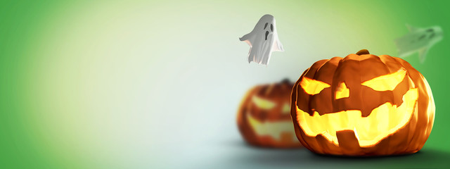 Halloween pumpkins ghosts bats 3d rendering