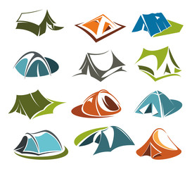 Vector tent icons camping site mountain adventure