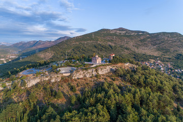 Fototapeta na wymiar Aerial view of the monastery Hercegovacka Gracanica in Trebinje. Bosnia and Hercegovina. 