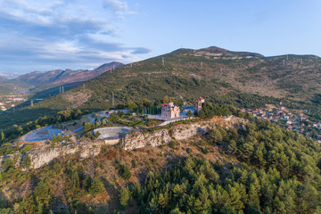 Fototapeta premium Aerial view of the monastery Hercegovacka Gracanica in Trebinje. Bosnia and Hercegovina. 