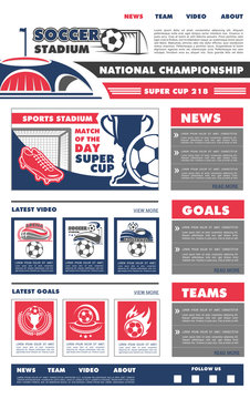 Vector football soccer game landing page design