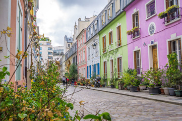 Coloured houses in Cremieux street in Paris
