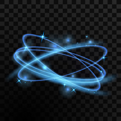 Blue glitter circle light with tracing sparkle effect. Glowing magic ring trace on a transparent background 