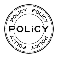 Grunge black policy word round rubber seal stamp on white background