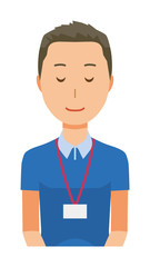 A male staff wearing a nameplate of bowing - upper body