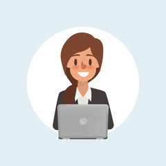 business woman character in call center. communication background.