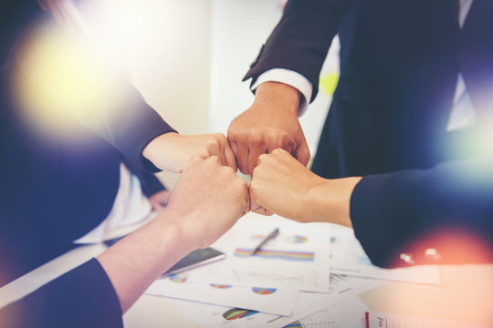 Business people showing Fist Bump after meeting partnership. Teamwork Concept.