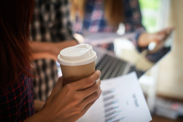 Business meeting coworkers discussing the project planning in office.
