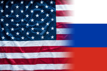 russia and american mixed torn flag