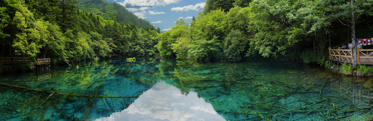view of colorful lake in jiuzhaigou national park, Sichuan, china