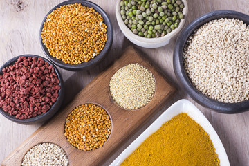 Different super foods organized as a collection on the table