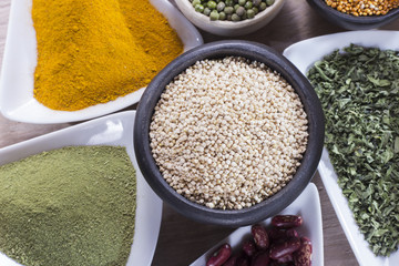 Different super foods organized as a collection on the table