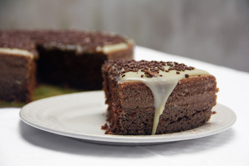 Fototapeta na wymiar Chocolate cake with white chocolate cream