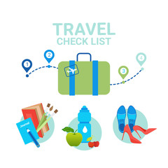 Suitcase With Clothes Icons Travel Packing Check List Concept Flat Vector Illustration