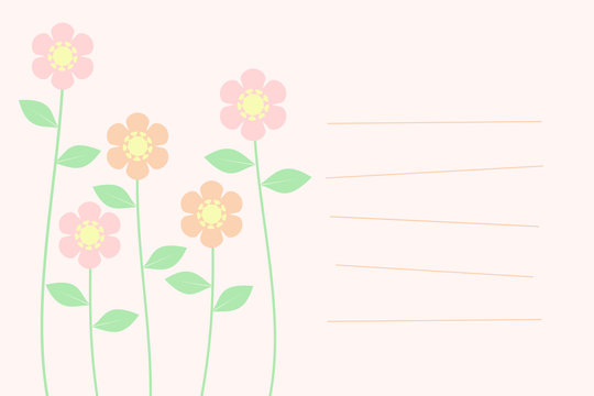 Lovely flowers message card vector on pastel tone background.  Picture with line for writing or typing your message.