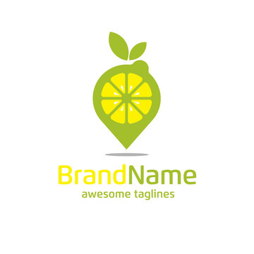 lemon pin logo concept, lemon place and leaf logo, lemon finding place logo, fresh pin logo,fruit place logo concept