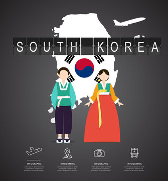 Traveling to South Korea with map of infographic