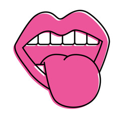 mouth tongue out vintage emblem vector illustration